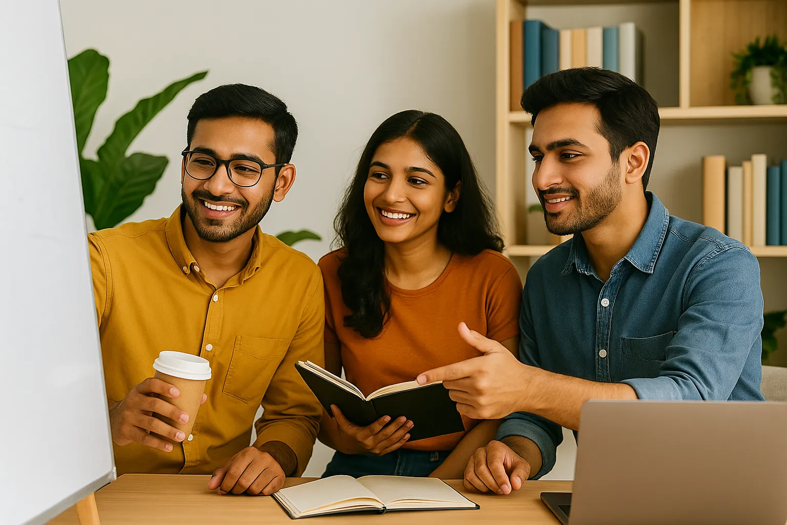 A diverse group of three young Indian professionals