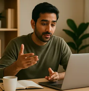 Indian Man Explaining At Desk